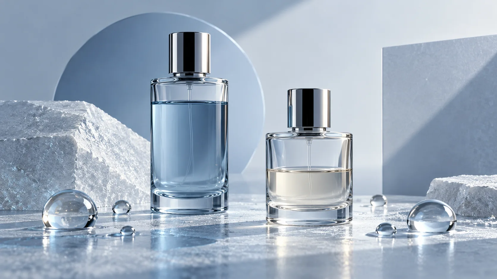 Conceptual fragrance comparison with generic bottles and blank blotters
